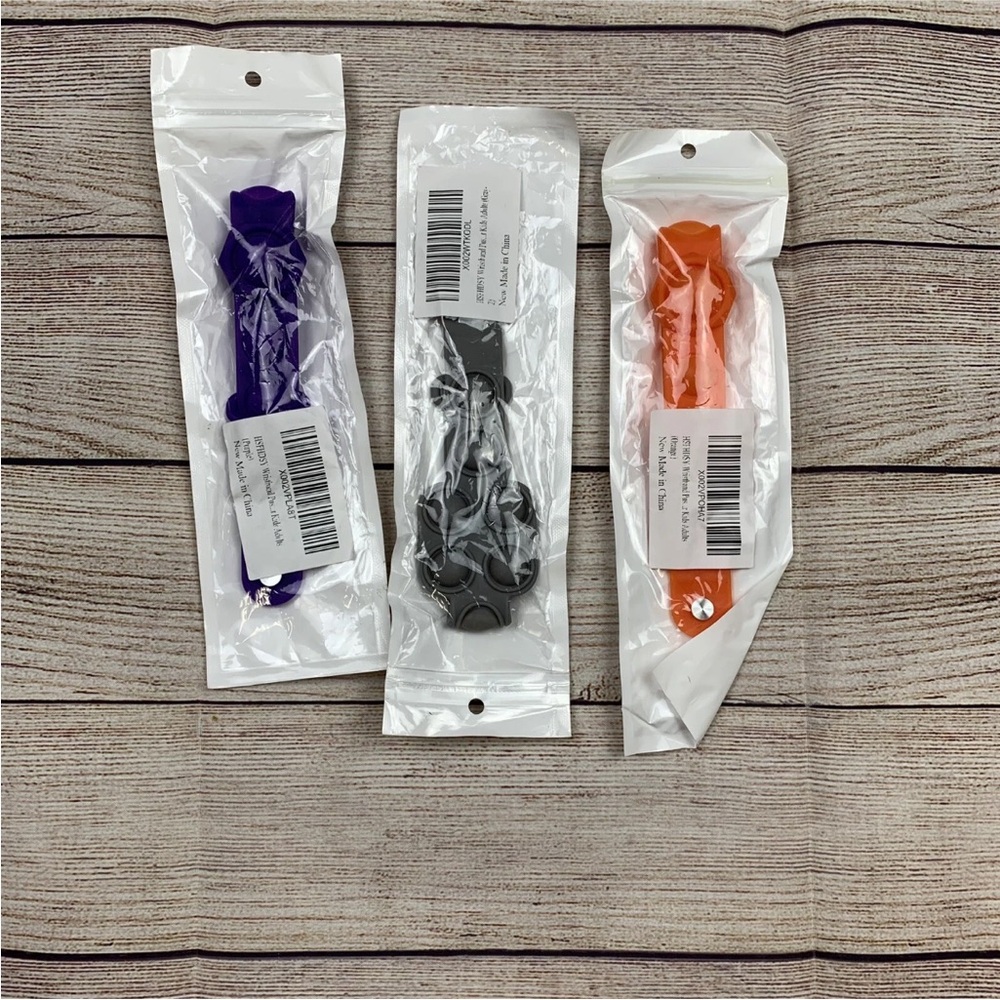 Kids Set Of 3 Fidget Popping Bracelets Sensory Silicone Purple Orange Gray